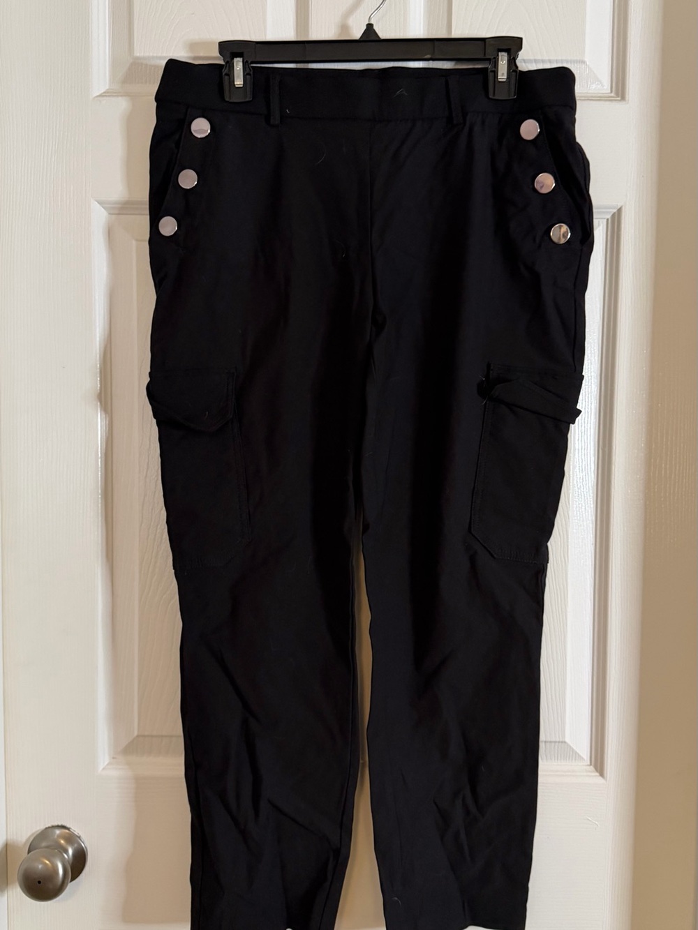 Women’s Black Cargo Joggers with Button Trim